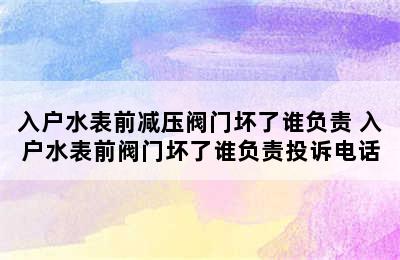 入户水表前减压阀门坏了谁负责 入户水表前阀门坏了谁负责投诉电话